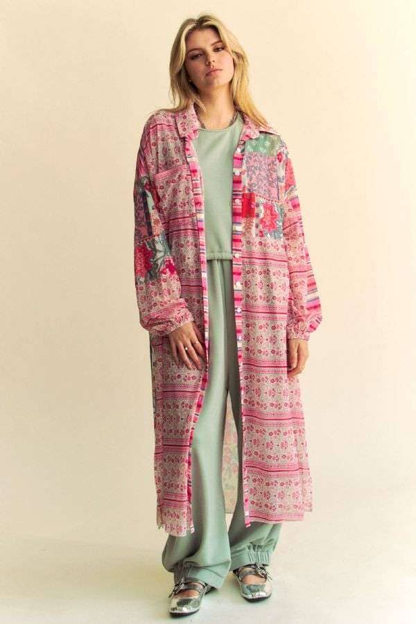 PT30864 - PLUS BUTTON FRONT MAXI SHIRT COVER-UP TOP