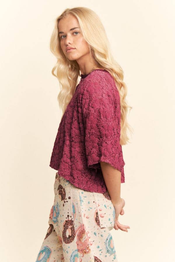 DT42536B-BOXY FLORAL LACE KNIT TOP