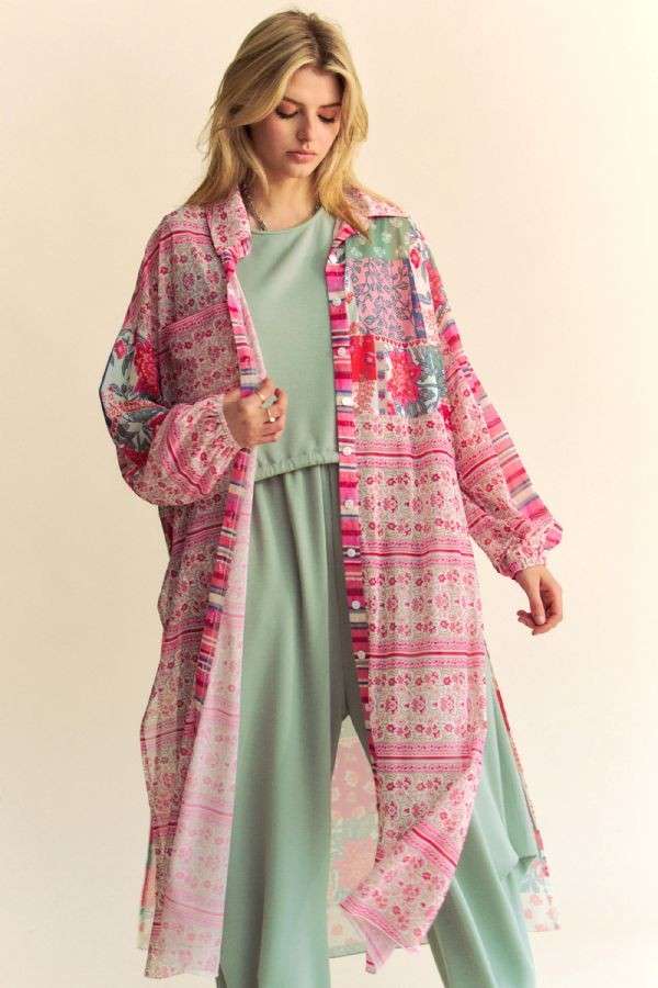PT30864 - PLUS BUTTON FRONT MAXI SHIRT COVER-UP TOP
