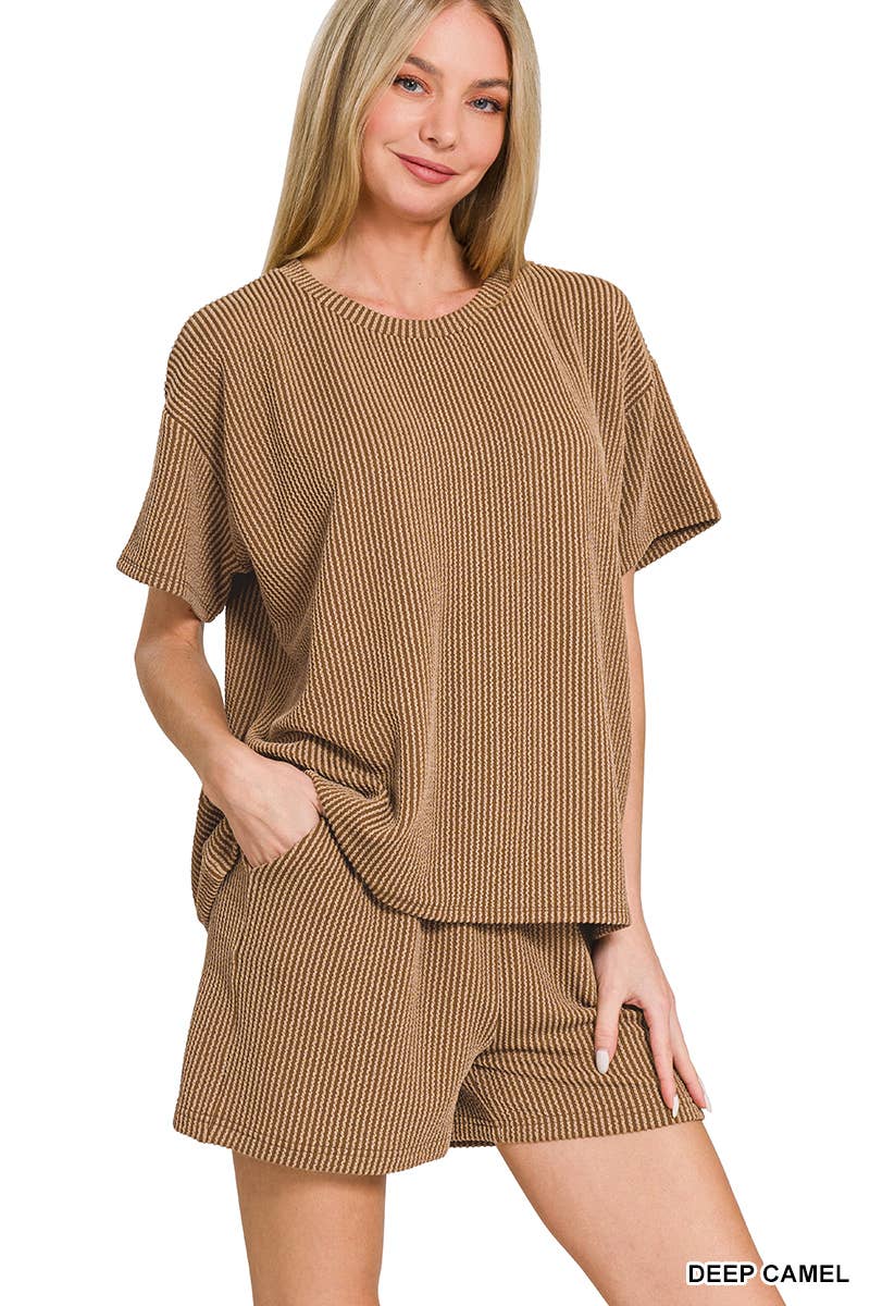 `.Corded Rib Tee & Shorts 2pc Set