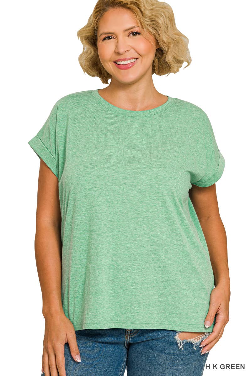 ._ 1016 Plus Round Neck Folded Short Sleeve T Shirt SI-27019