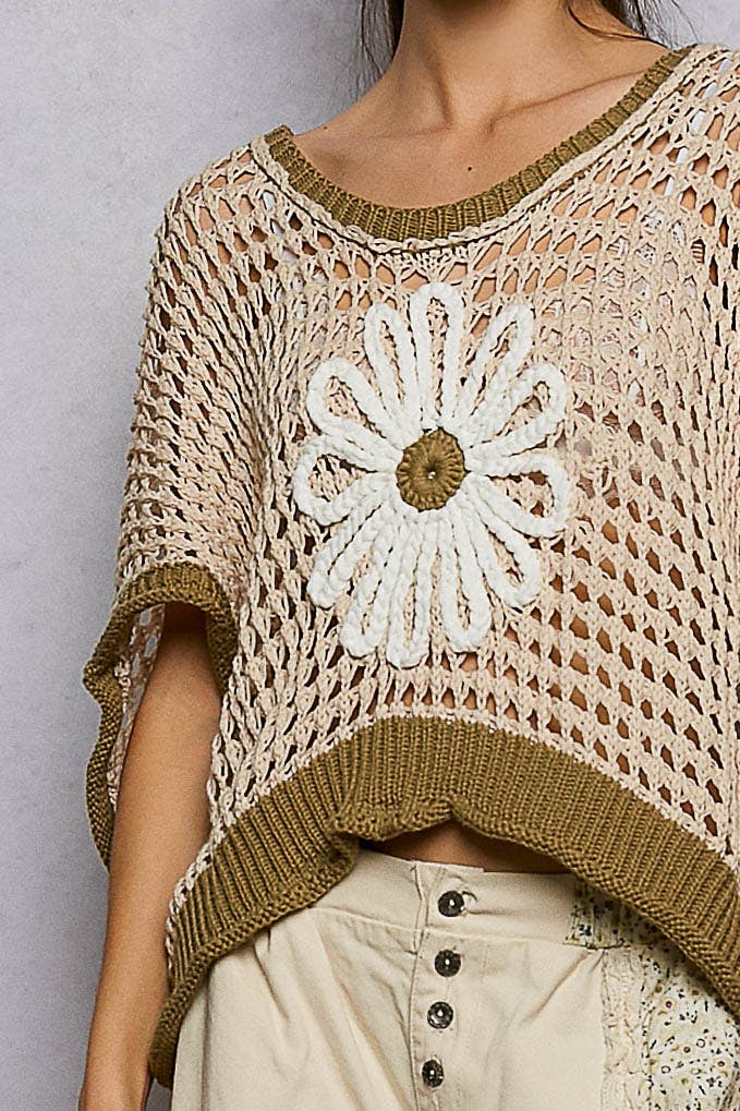 Round Neck Sleeveless Floral Thin Sweater Top