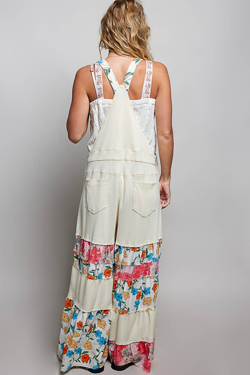 Feminine Mixed Printed Fabric Ruffle Wide Leg Overall