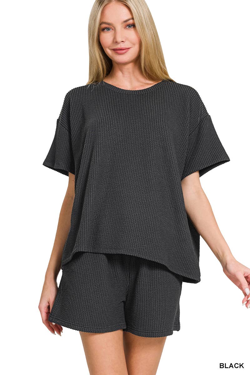`.Corded Rib Tee & Shorts 2pc Set