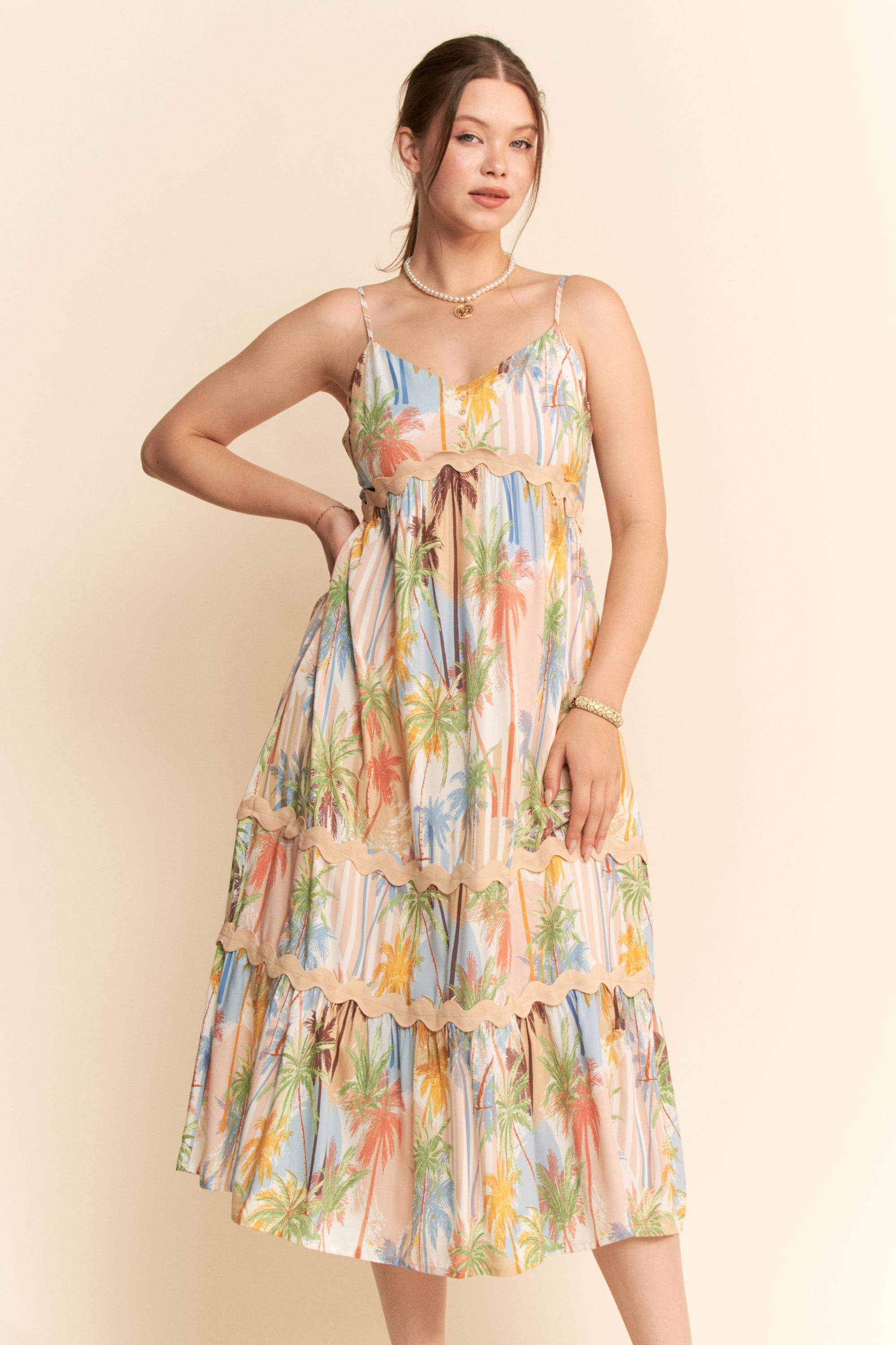 SLEEVELESS MIDI SUNDRESS SPAGHETTI STRAPS