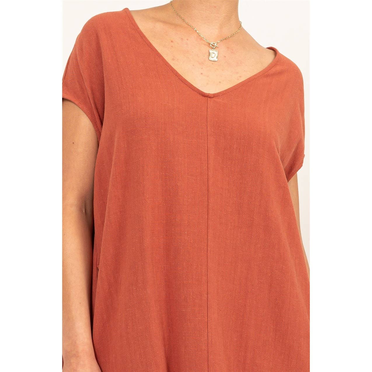 V-Neck Oversized Linen Midi Dress