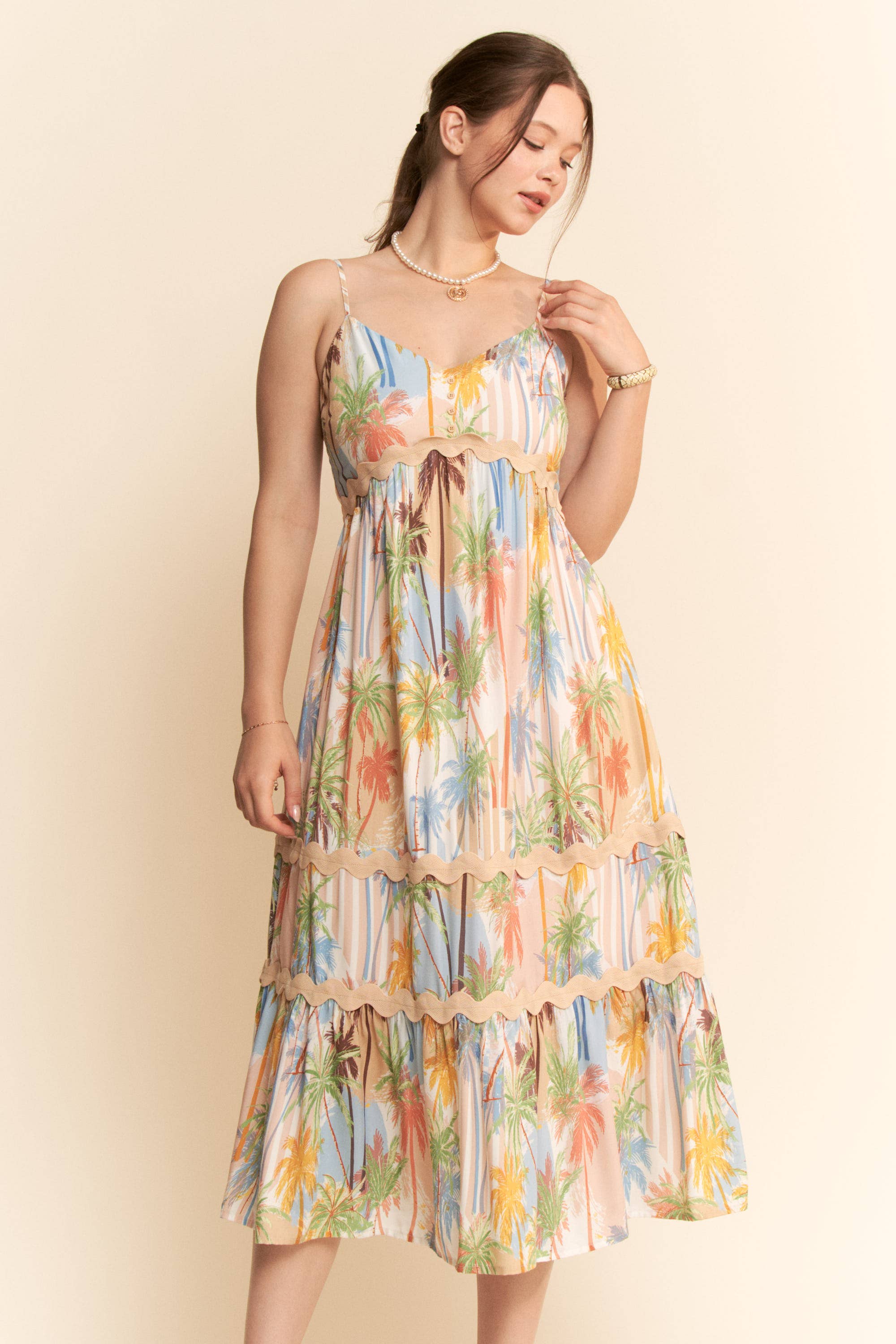 SLEEVELESS MIDI SUNDRESS SPAGHETTI STRAPS