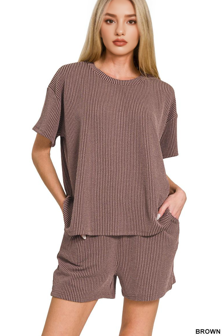 `.Corded Rib Tee & Shorts 2pc Set