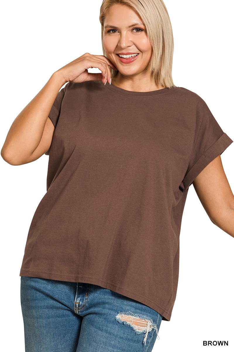 ._ 1016 Plus Round Neck Folded Short Sleeve T Shirt SI-27019
