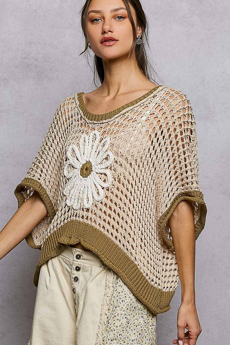 Round Neck Sleeveless Floral Thin Sweater Top