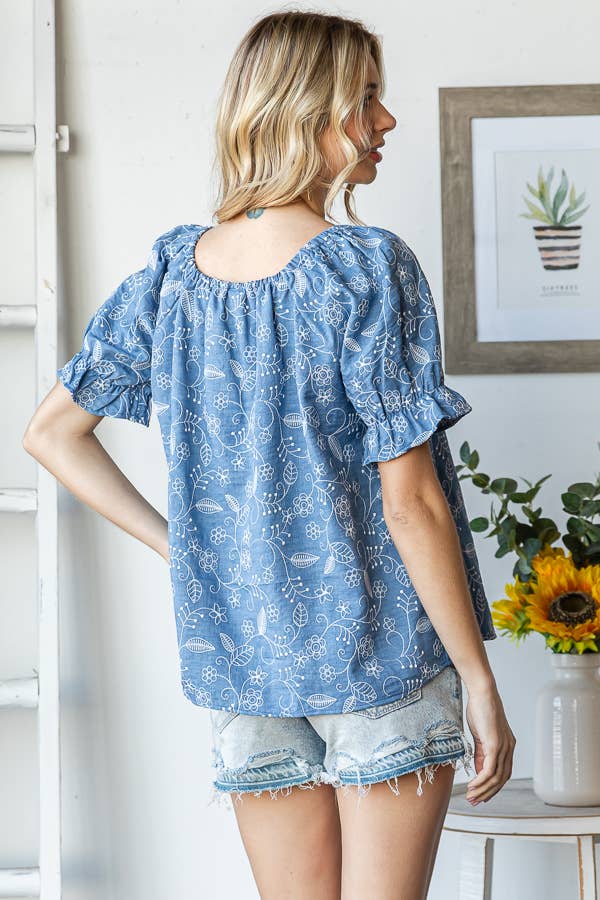 Floral Off Shoulder Puff Ruffle Sleeve Blouse T5895