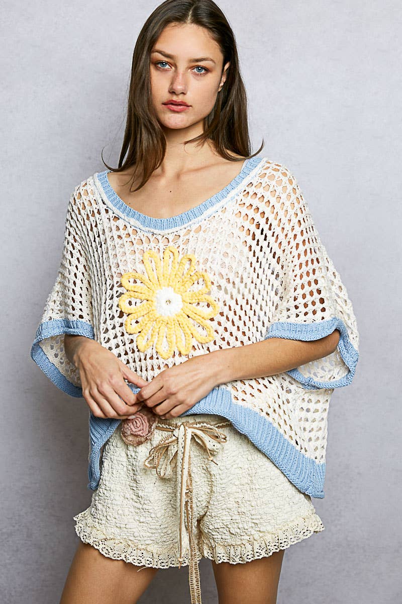 Round Neck Sleeveless Floral Thin Sweater Top