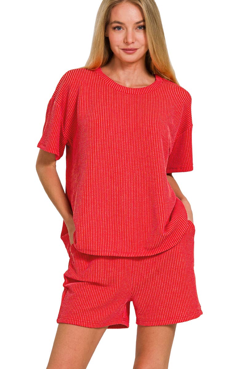 `.Corded Rib Tee & Shorts 2pc Set