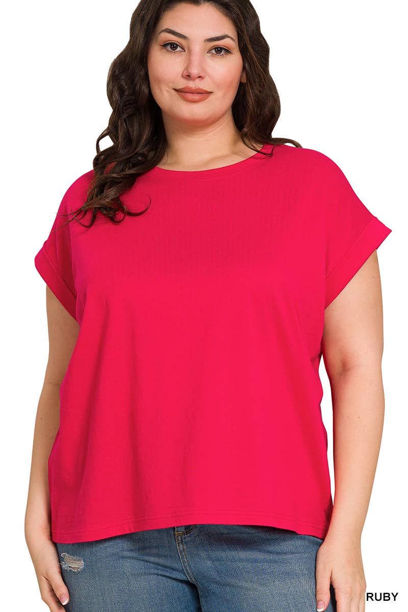 ._ 1016 Plus Round Neck Folded Short Sleeve T Shirt SI-27019