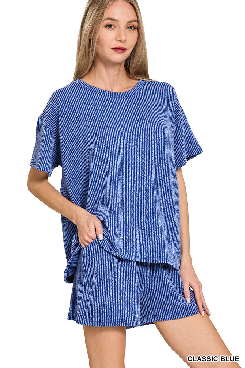 `.Corded Rib Tee & Shorts 2pc Set
