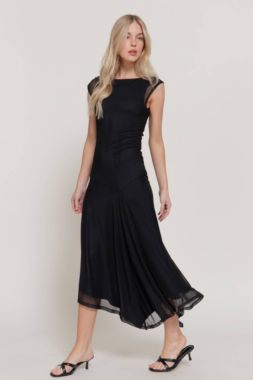 ...0106 Sleeveless Asymmetric Mesh Midi Dress SI-29299