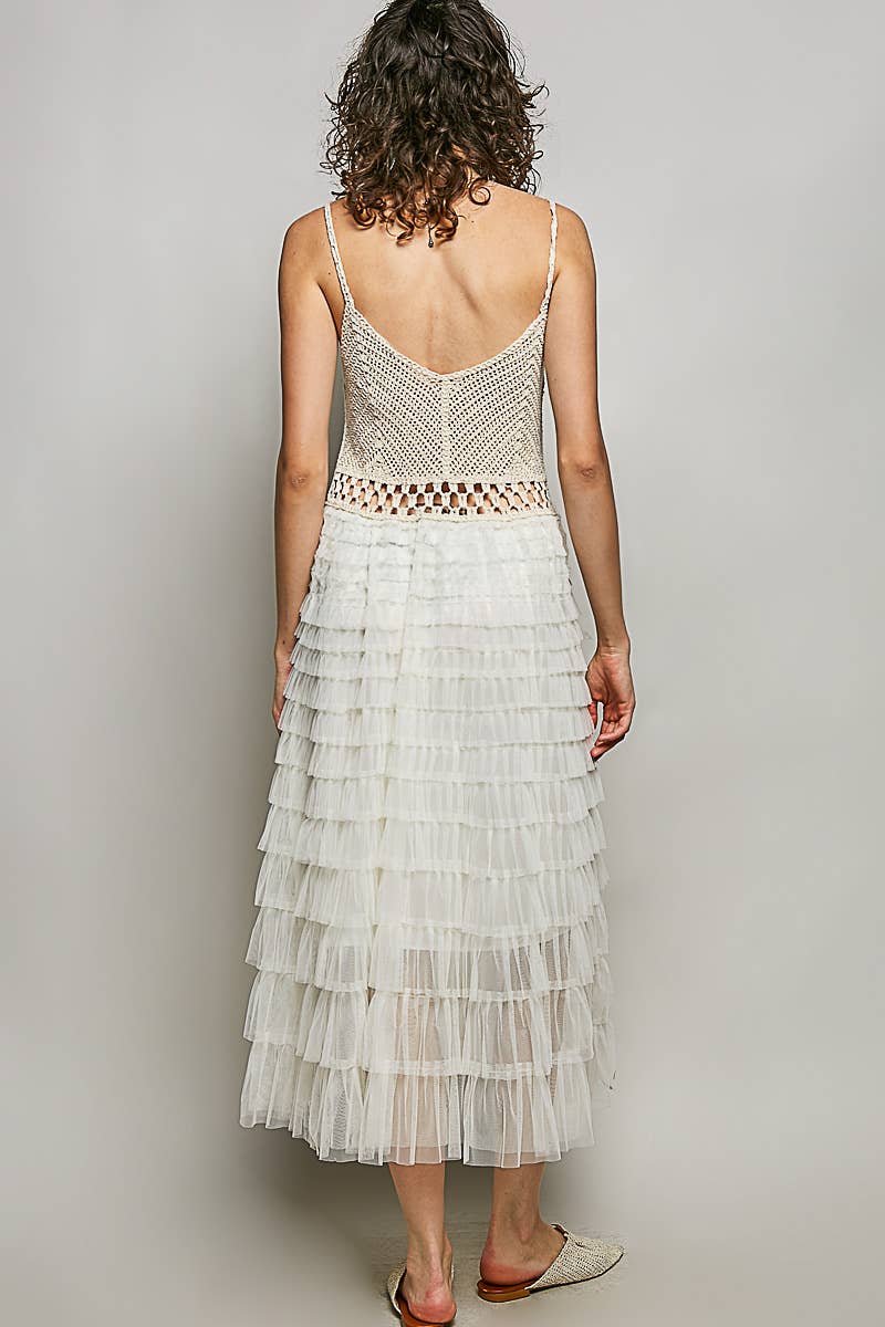 Round neck sleeveless crochet lace ruffle dress