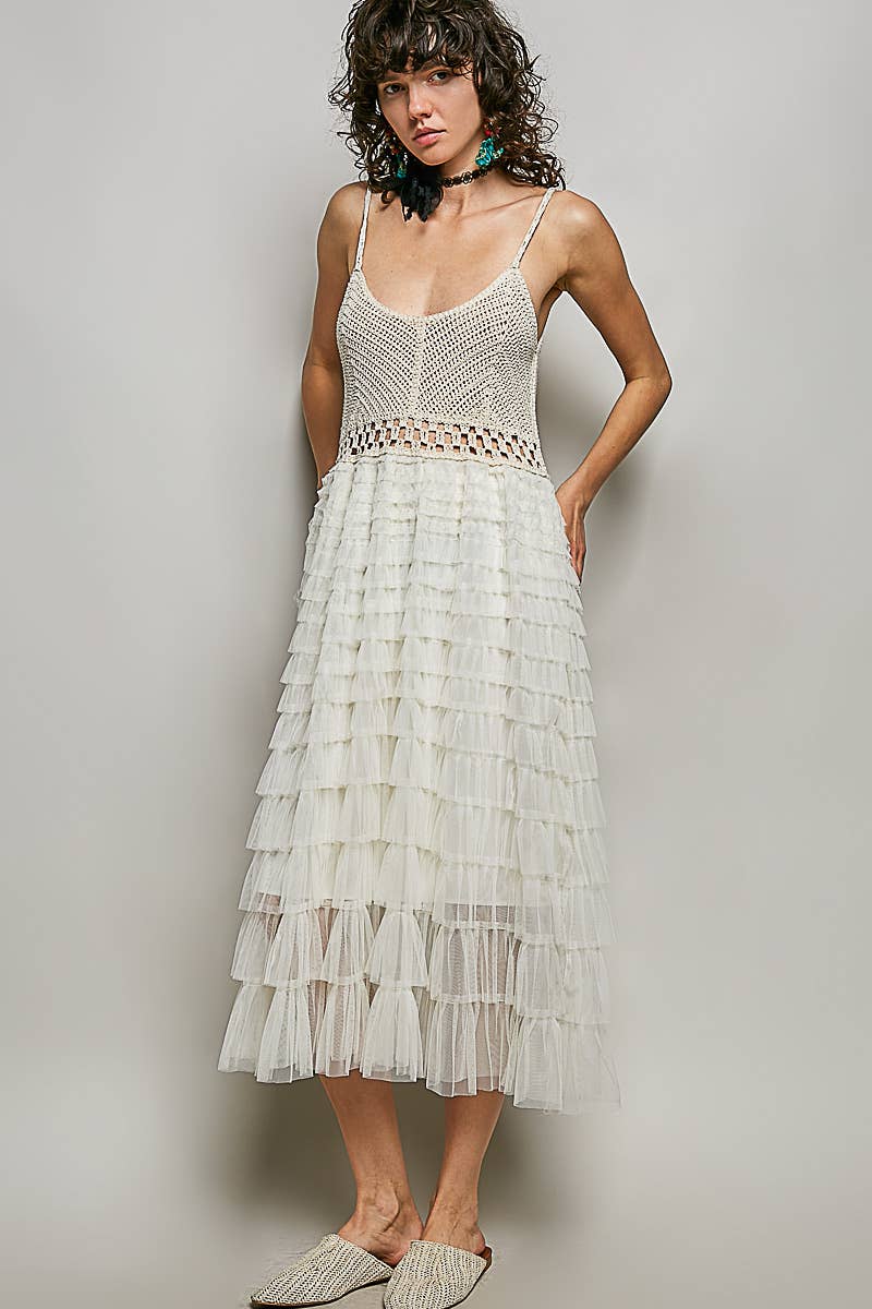 Round neck sleeveless crochet lace ruffle dress