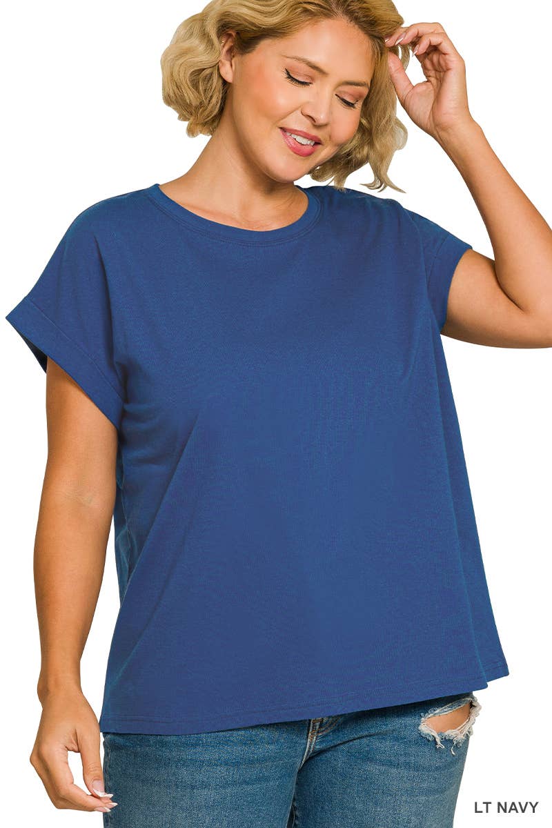 ._ 1016 Plus Round Neck Folded Short Sleeve T Shirt SI-27019