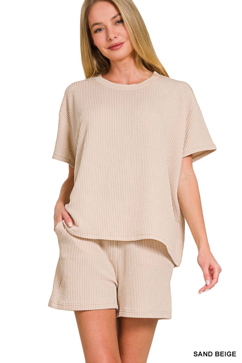 `.Corded Rib Tee & Shorts 2pc Set