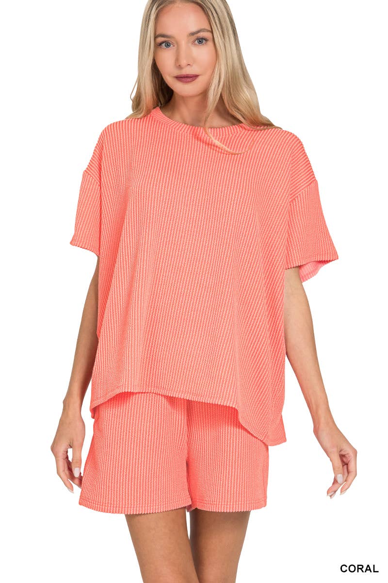 `.Corded Rib Tee & Shorts 2pc Set