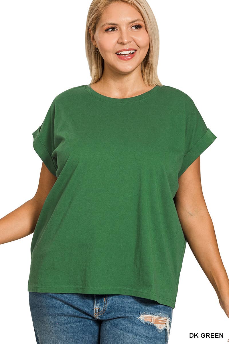 ._ 1016 Plus Round Neck Folded Short Sleeve T Shirt SI-27019