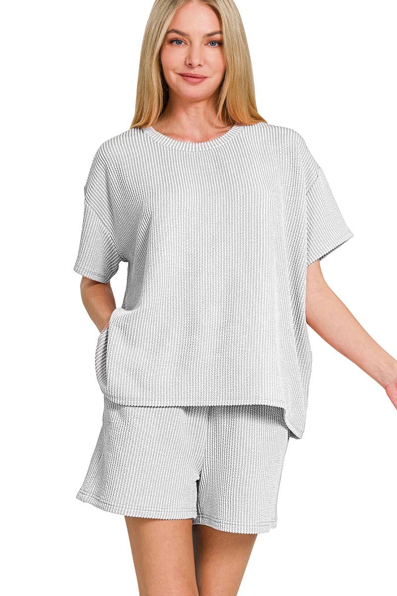 `.Corded Rib Tee & Shorts 2pc Set