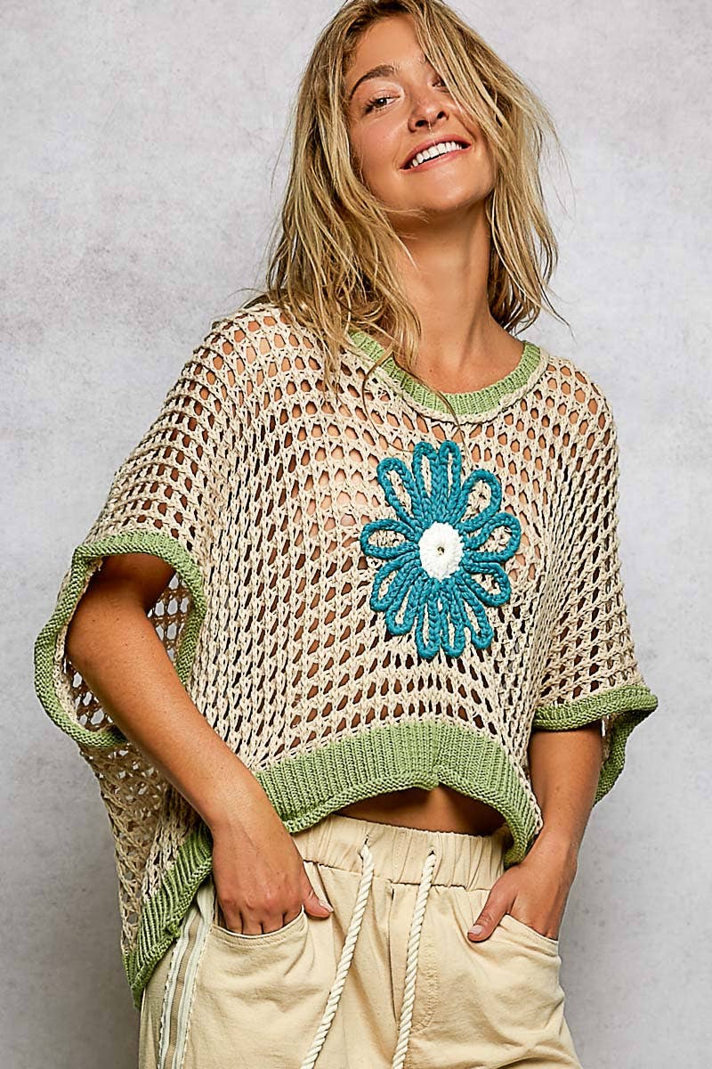 Round Neck Sleeveless Floral Thin Sweater Top