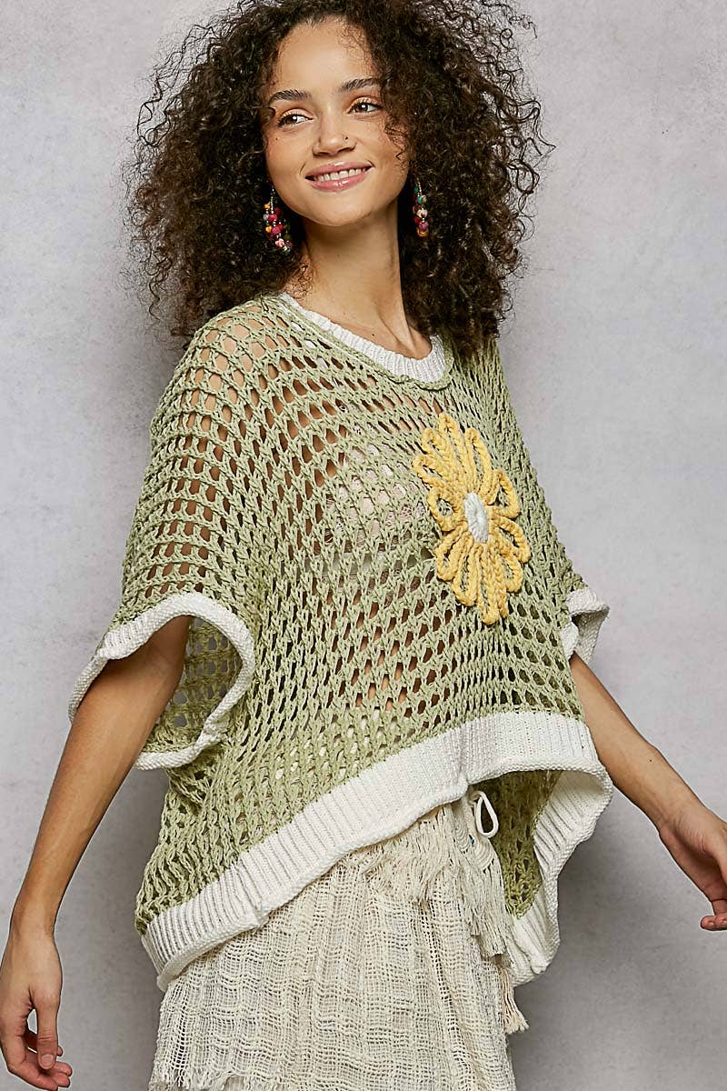 Round Neck Sleeveless Floral Thin Sweater Top