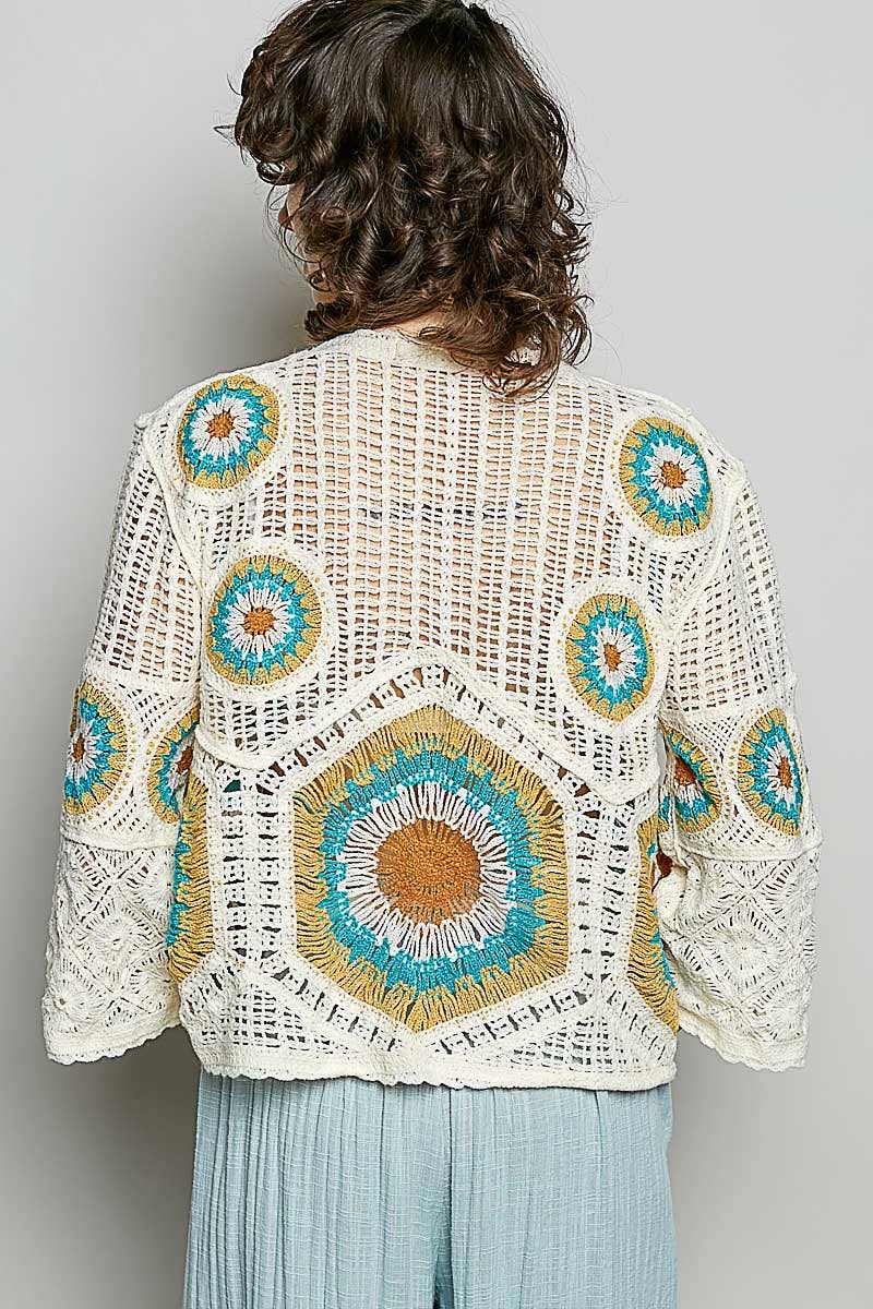 V-Neck Granny Circle Motif Scalloped Edge Crochet Top