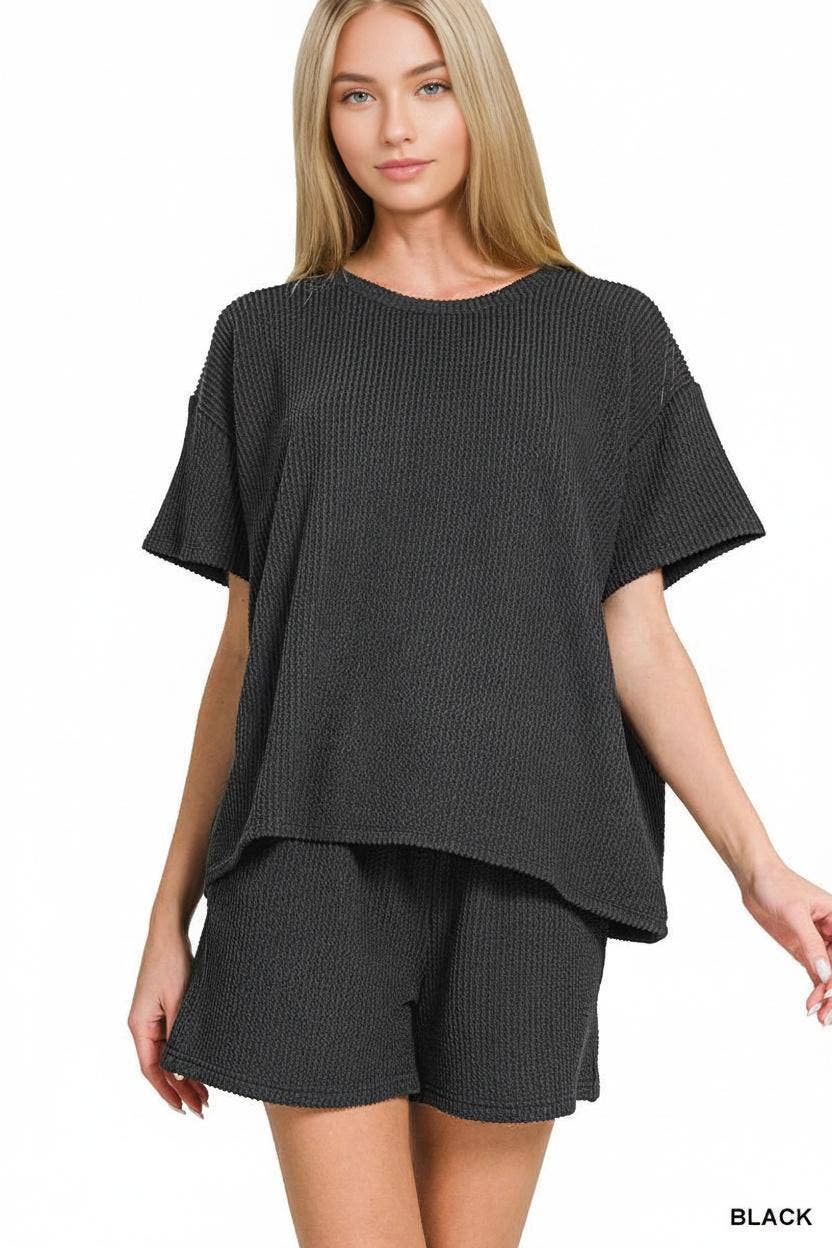 `.Corded Rib Tee & Shorts 2pc Set