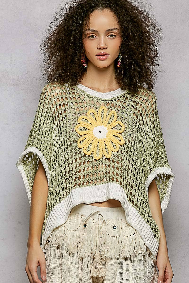 Round Neck Sleeveless Floral Thin Sweater Top