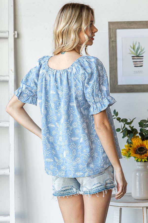 Floral Off Shoulder Puff Ruffle Sleeve Blouse T5895