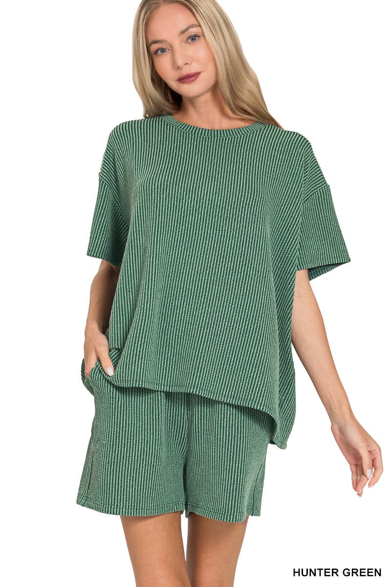 `.Corded Rib Tee & Shorts 2pc Set