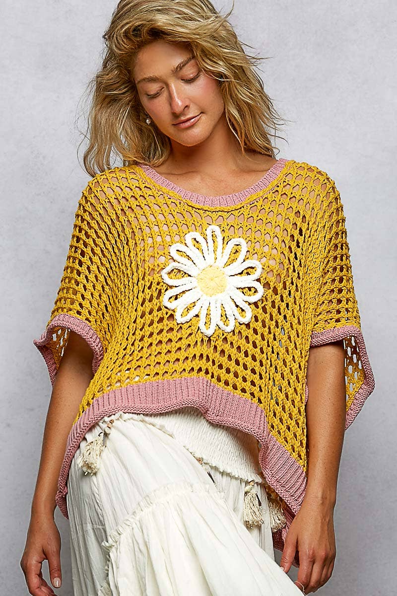 Round Neck Sleeveless Floral Thin Sweater Top