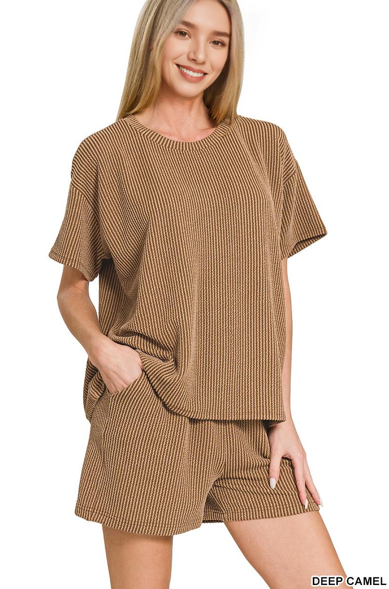 `.Corded Rib Tee & Shorts 2pc Set