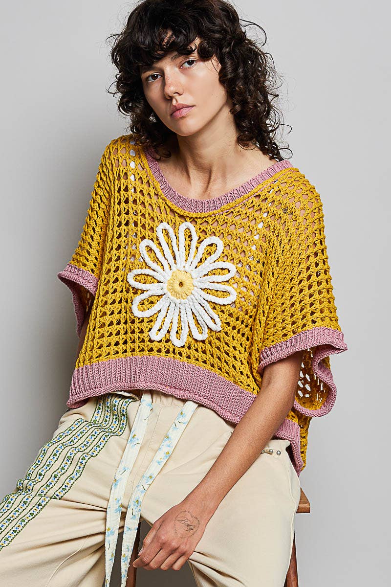 Round Neck Sleeveless Floral Thin Sweater Top