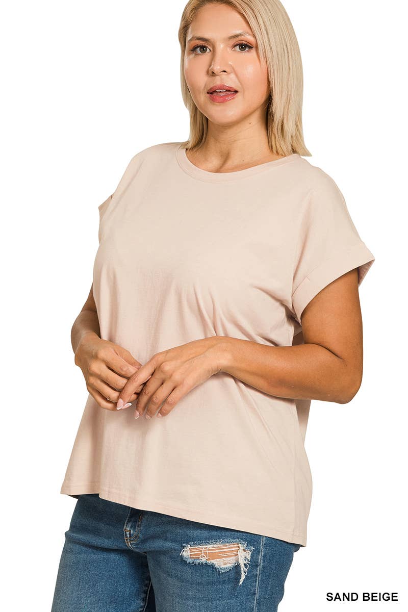 ._ 1016 Plus Round Neck Folded Short Sleeve T Shirt SI-27019