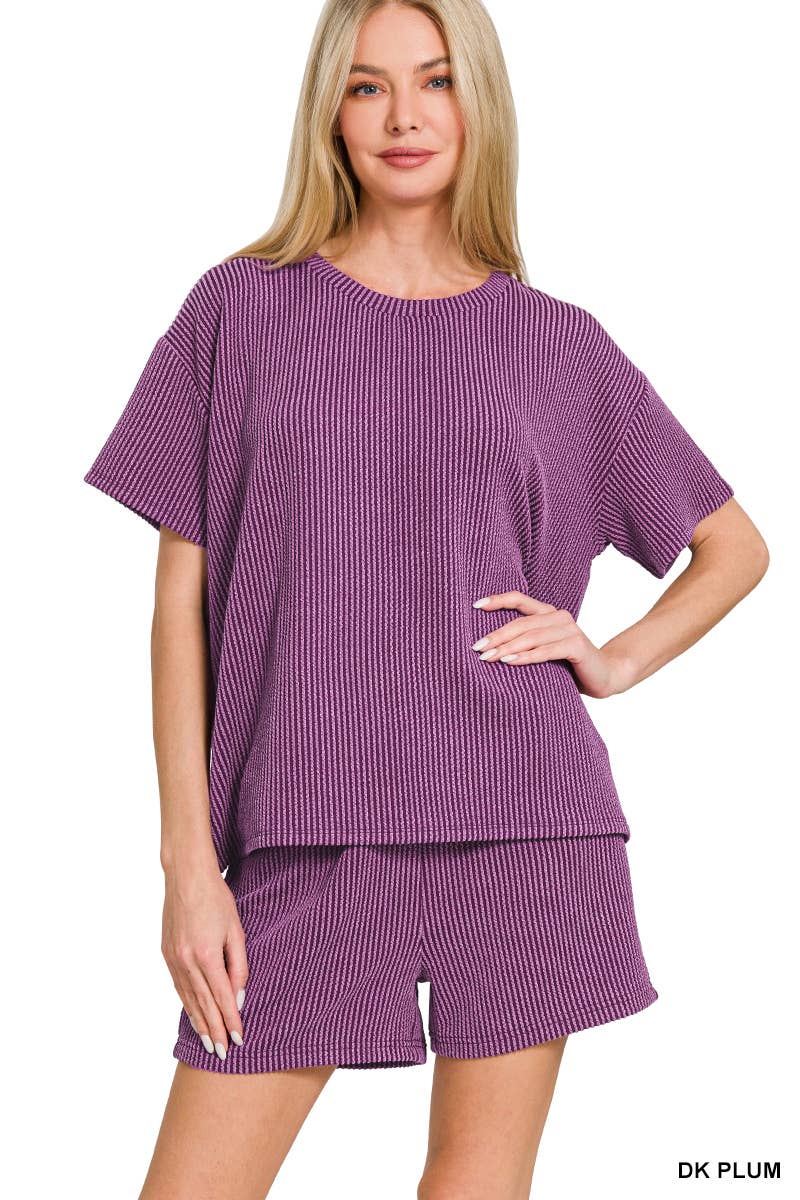 `.Corded Rib Tee & Shorts 2pc Set