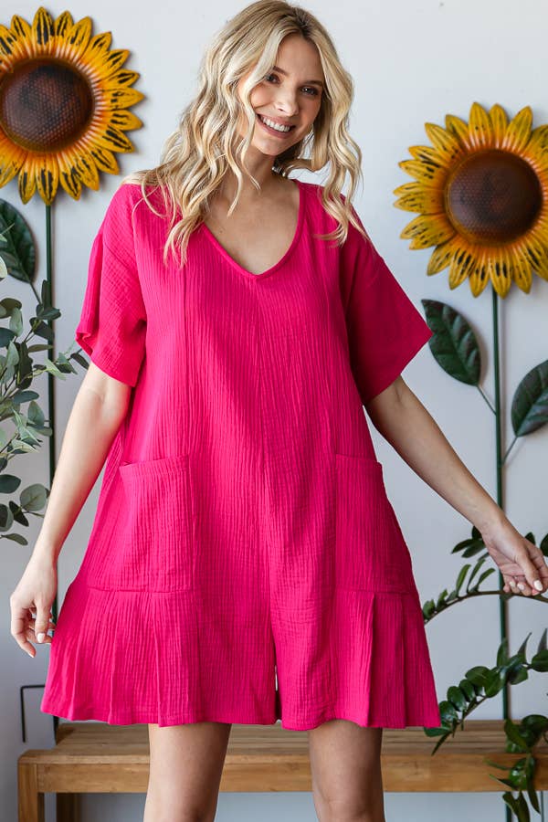 V-Neckline Pleated Detail Women's Romper R5538