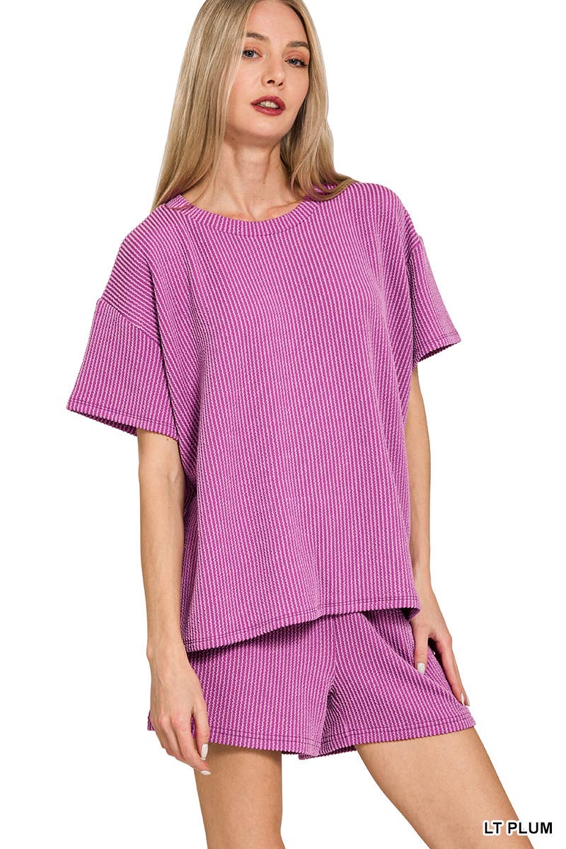 `.Corded Rib Tee & Shorts 2pc Set