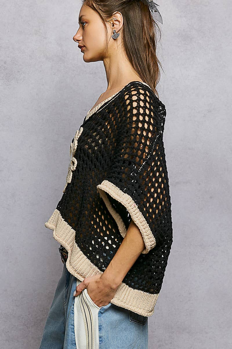 Round Neck Sleeveless Floral Thin Sweater Top