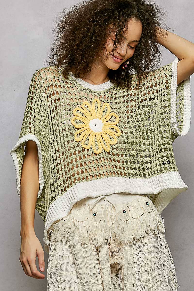 Round Neck Sleeveless Floral Thin Sweater Top