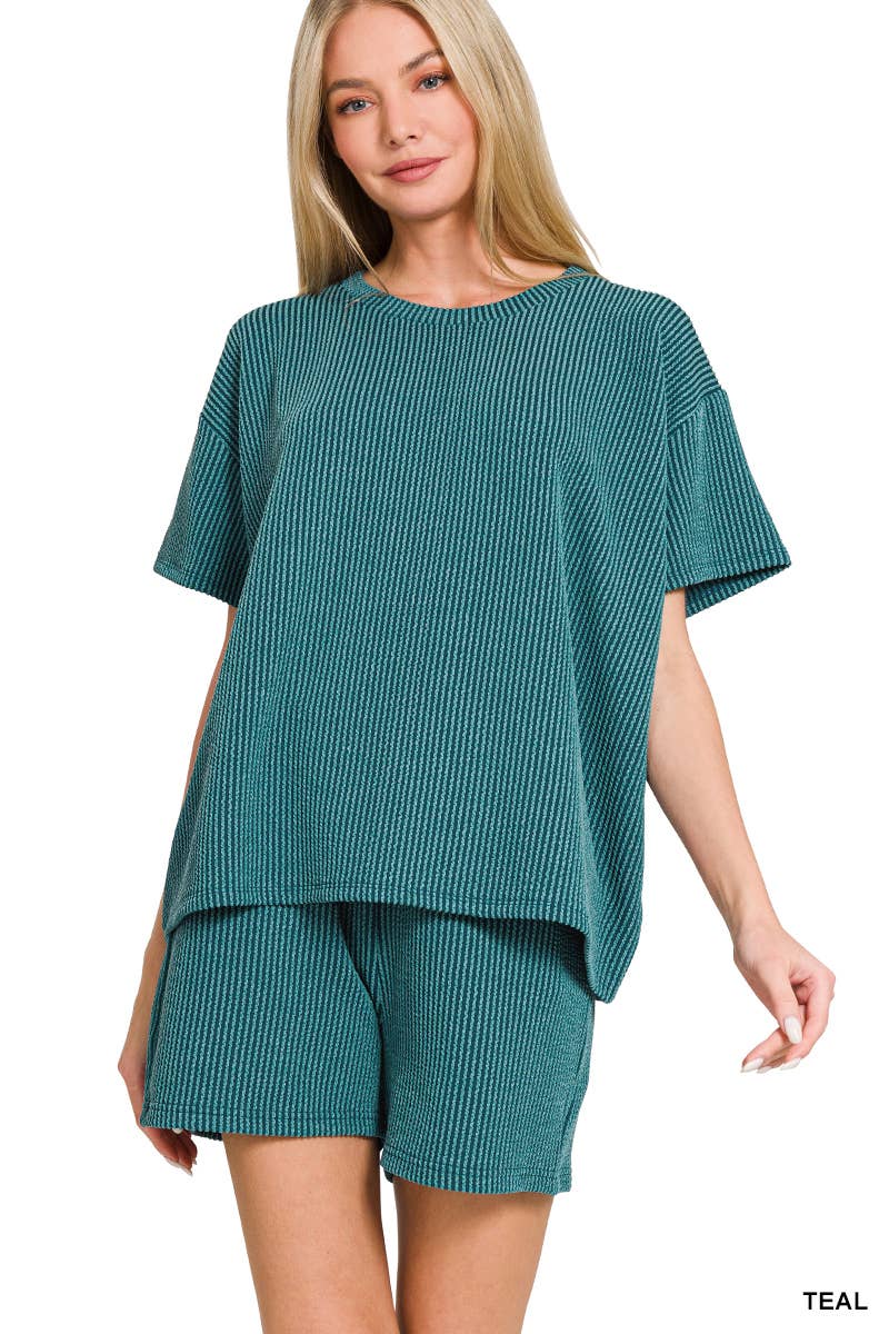 `.Corded Rib Tee & Shorts 2pc Set