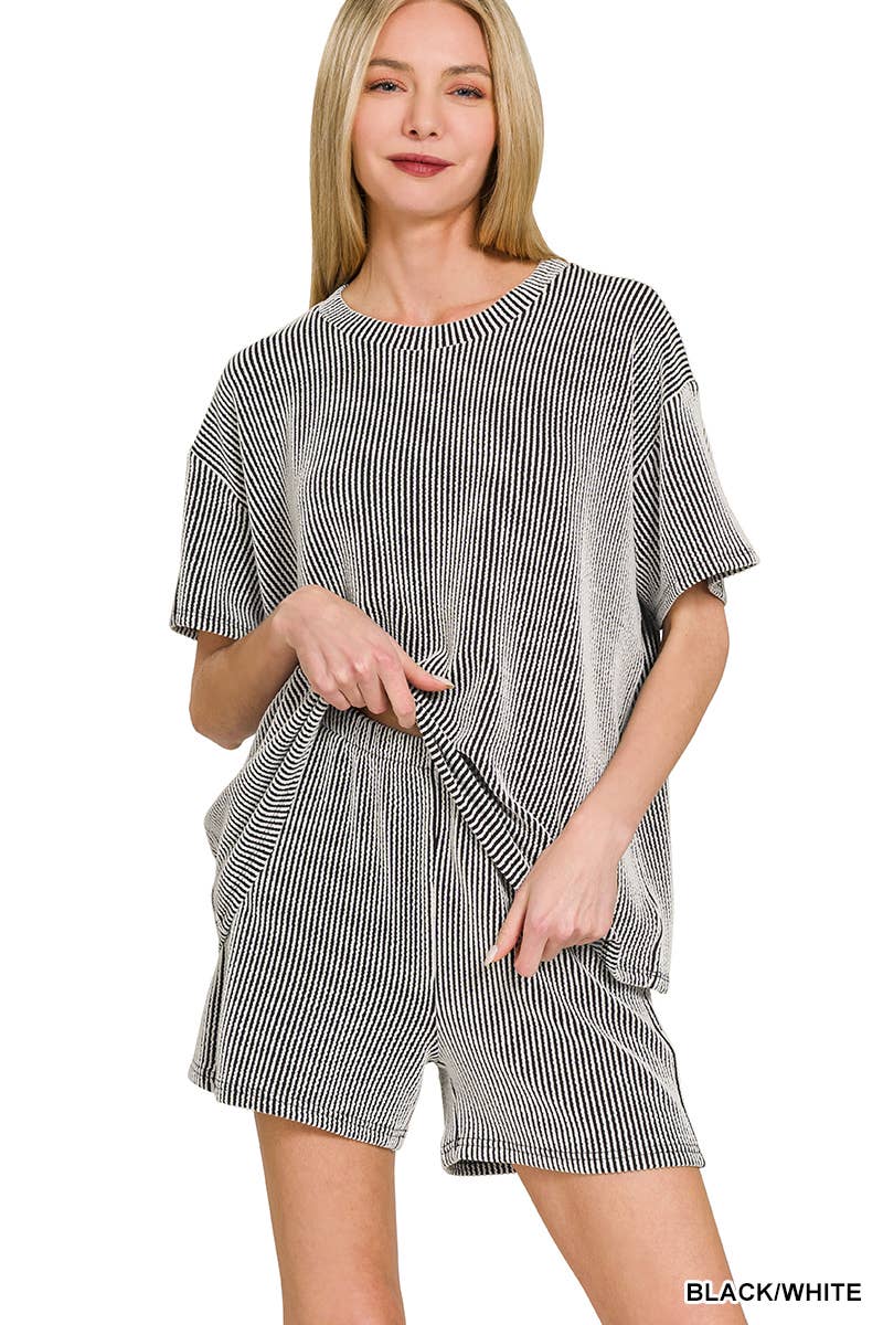 `.Corded Rib Tee & Shorts 2pc Set