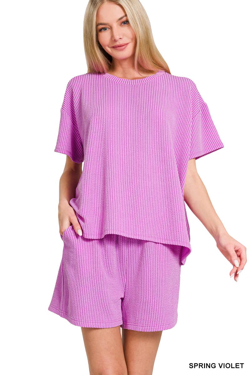 `.Corded Rib Tee & Shorts 2pc Set