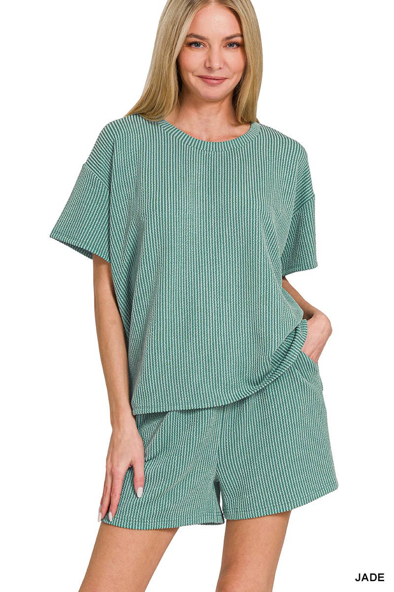 `.Corded Rib Tee & Shorts 2pc Set