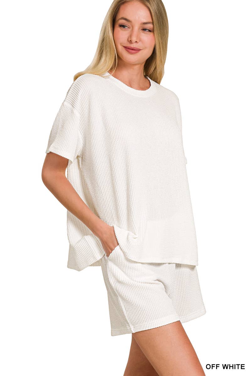 `.Corded Rib Tee & Shorts 2pc Set