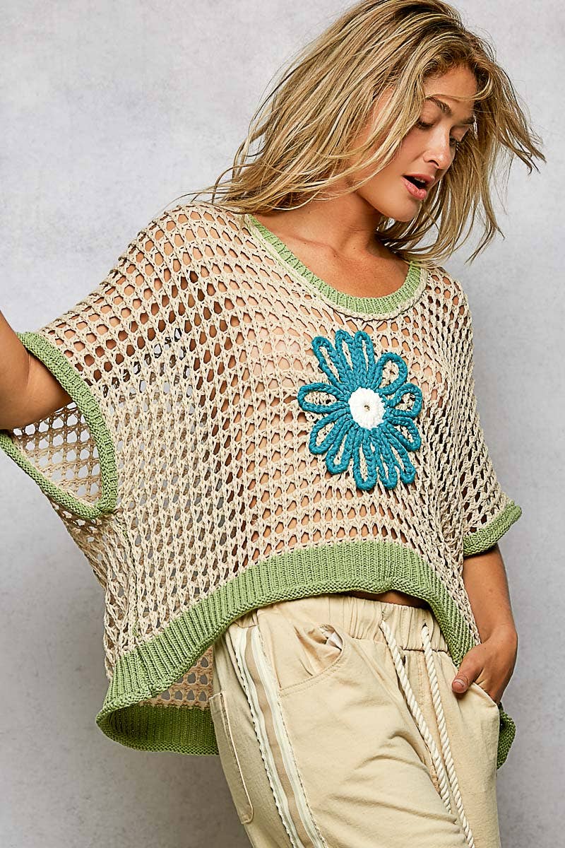 Round Neck Sleeveless Floral Thin Sweater Top