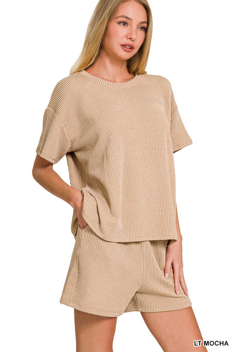 `.Corded Rib Tee & Shorts 2pc Set